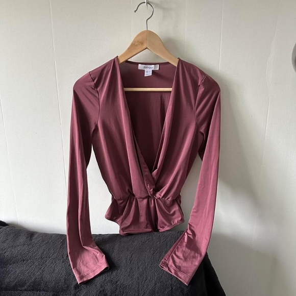 Burgundy long sleeve wrap bodysuit - Picture 2 of 6